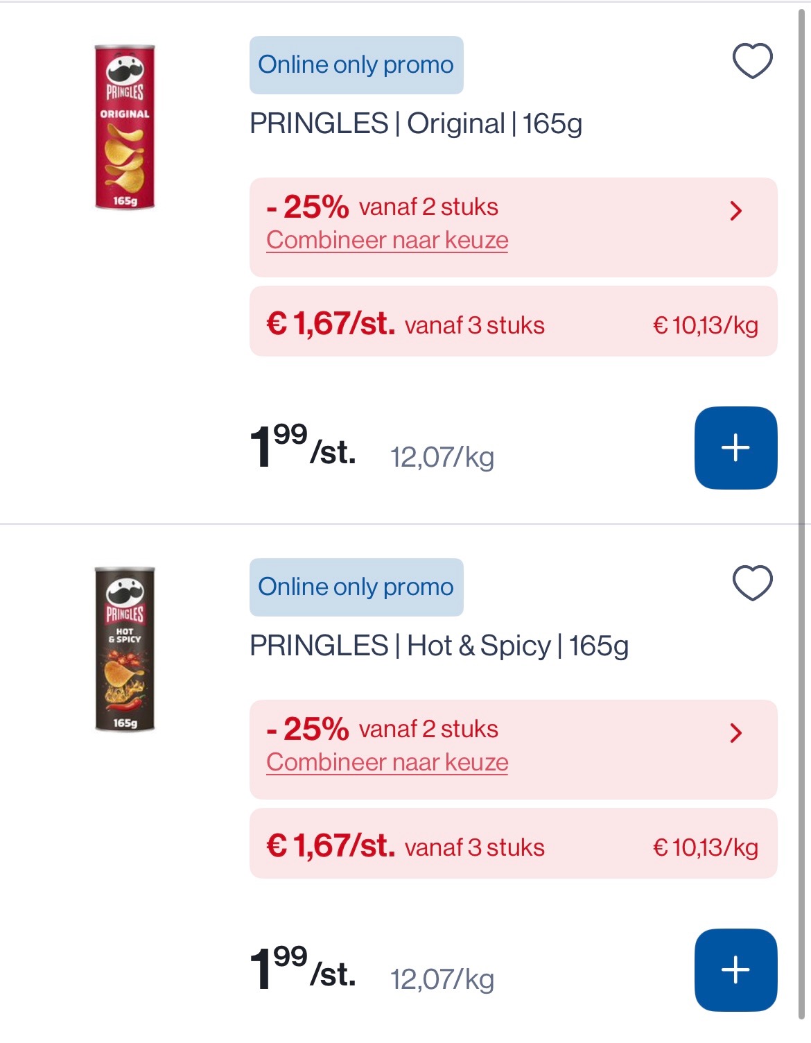 Pringles chips 165 gram goedkoper -25% extra bij Collect en go