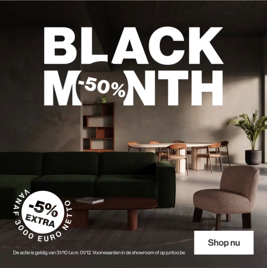 Black Month: 50% korting op alle meubelen bij Juntoo
