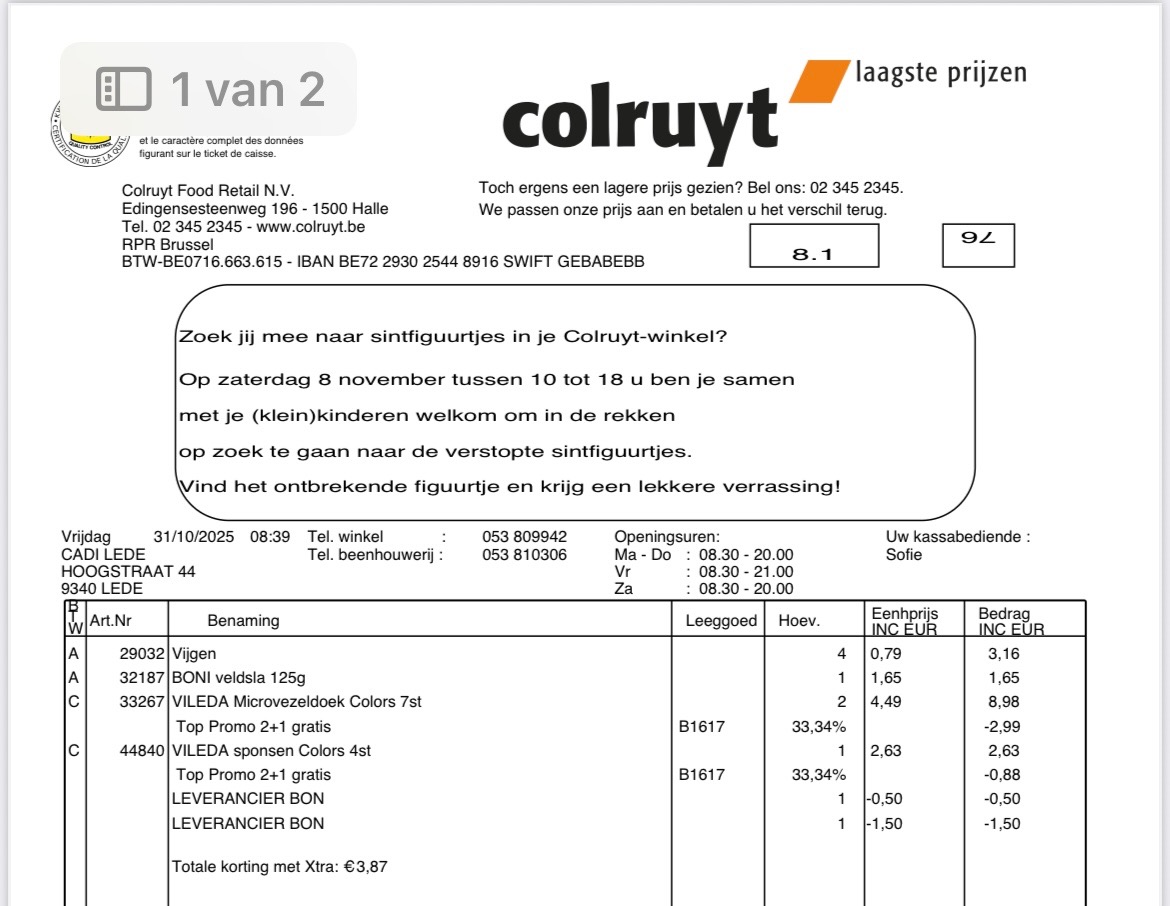 Colruyt koopje vileda doekjes en spons