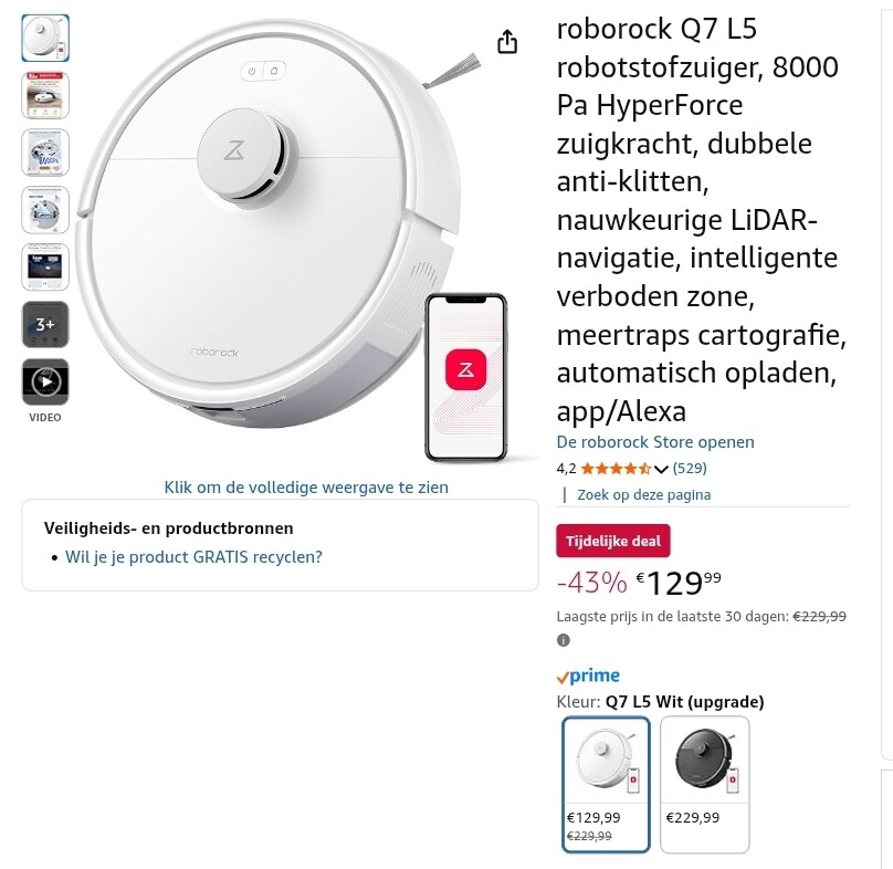 Robotstofzuiger Roborock Q7 voor 129€
