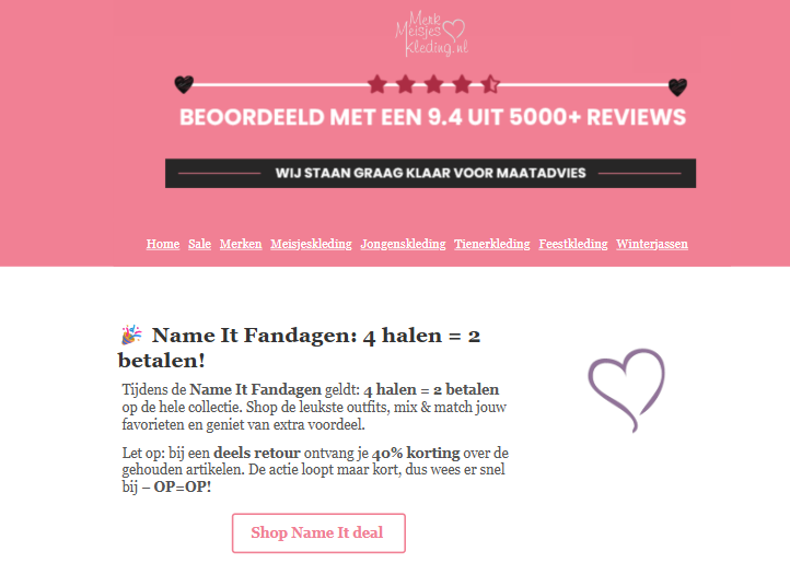 Merkmeisjeskleding: 4 halen 2 betalen op Name it