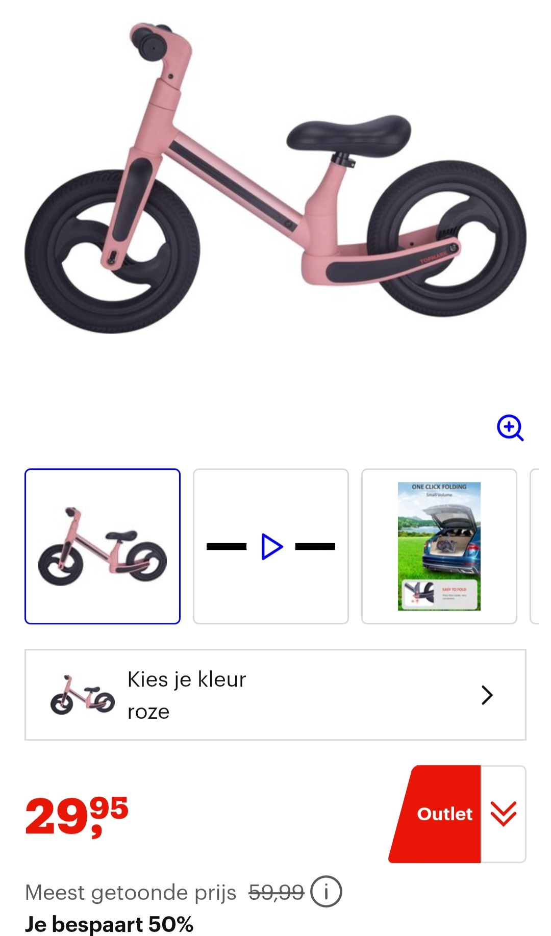 Topmark Manu opvouwbare loopfiets roze -50%