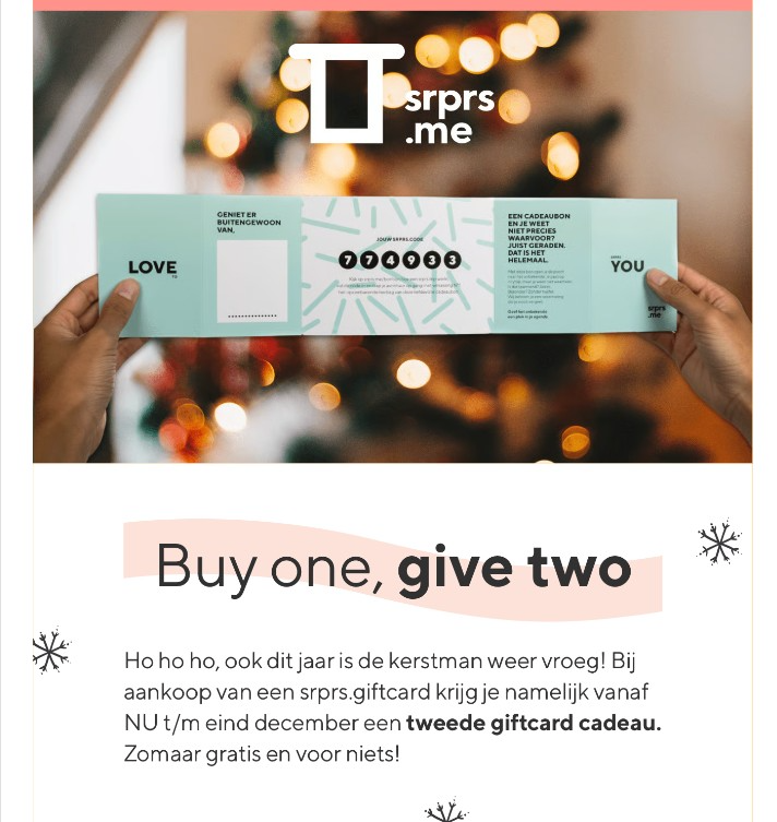 Gratis giftcards tot €250 bij srprs.me