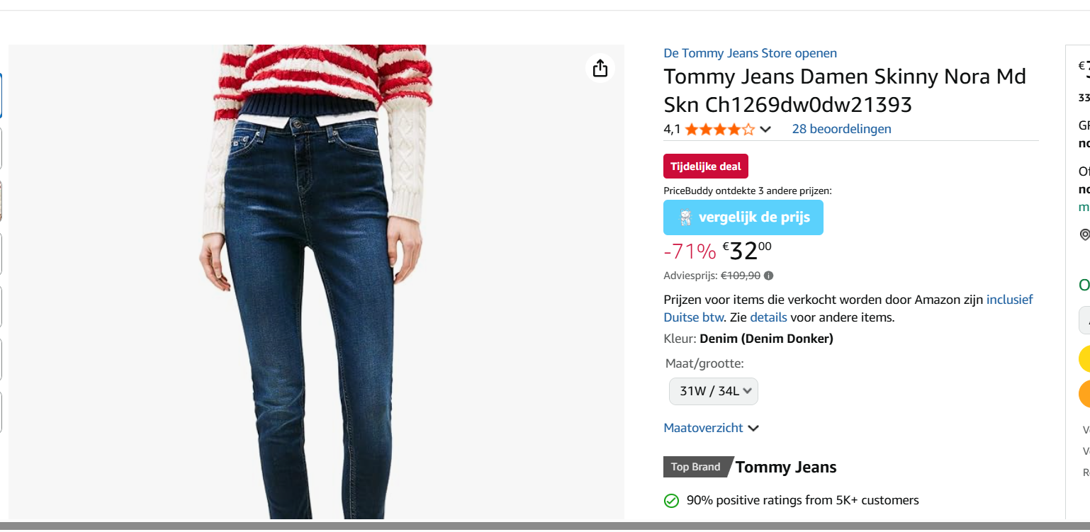 Tommy dames jeans maat 31/34 met 72 %korting