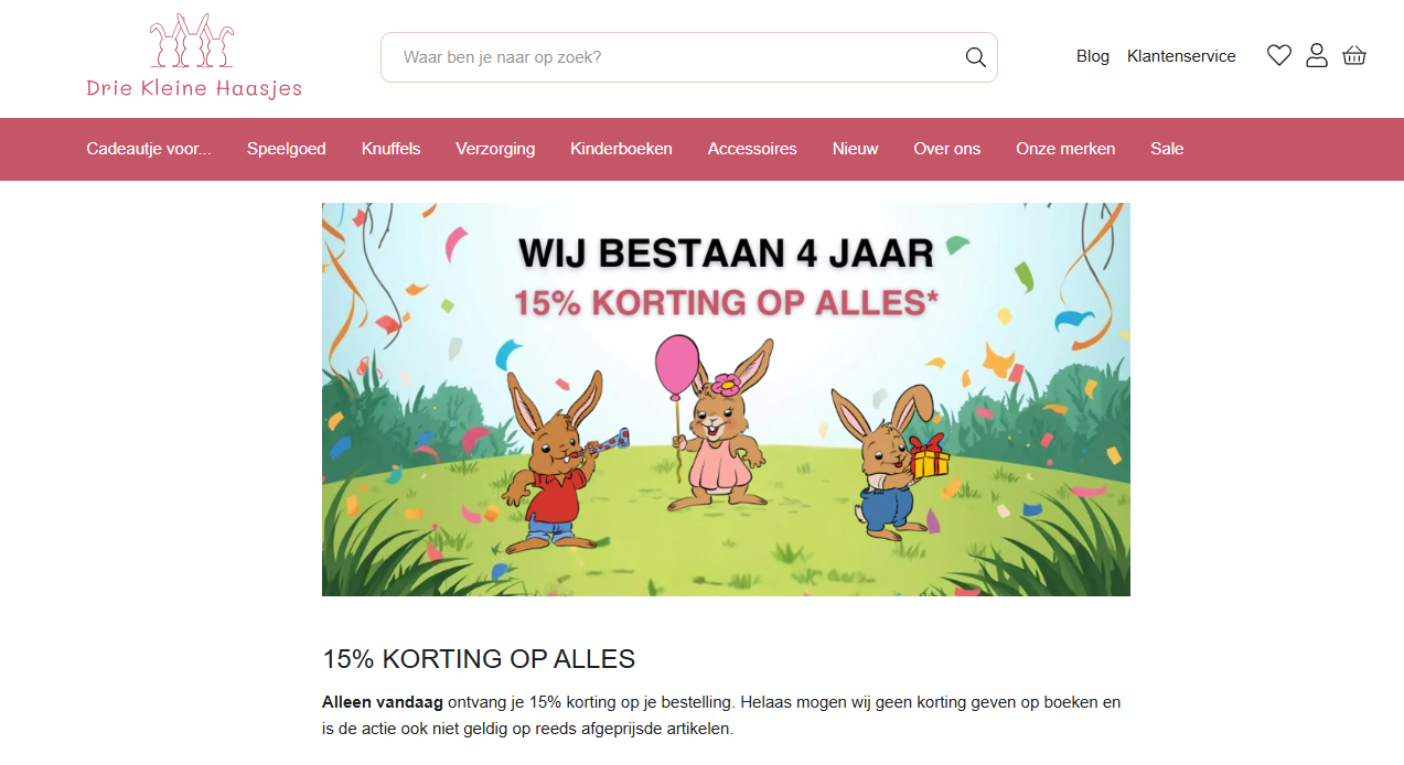 Drie kleine haasjes: 15% korting vandaag