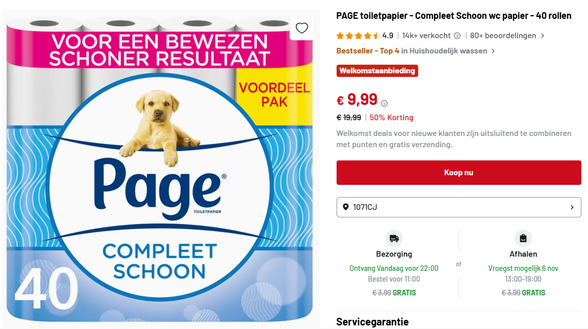 PAGE toiletpapier Compleet Schoon 25 cent per rol!