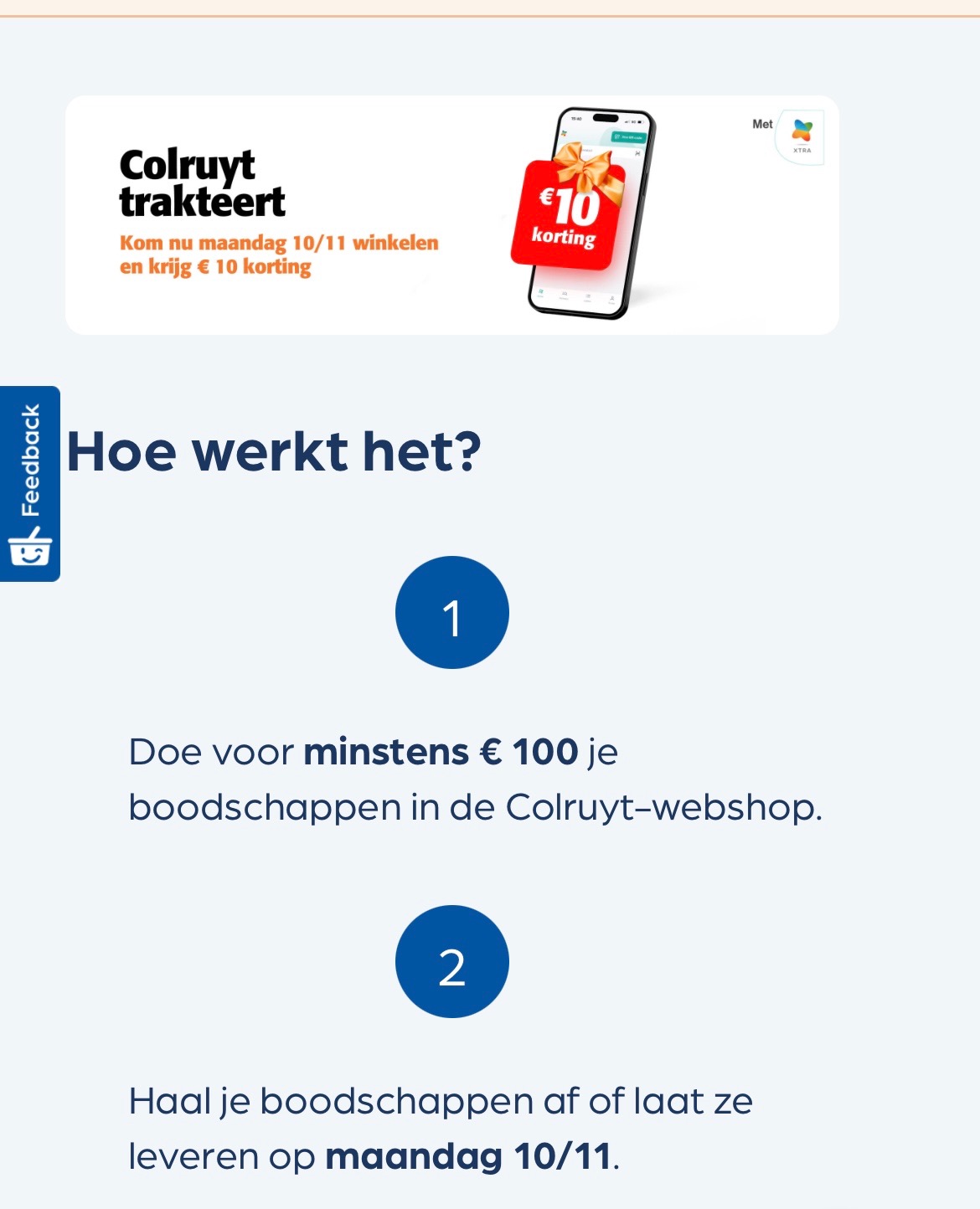 Colruyt trakteert op 10€ korting op maandag 10/11