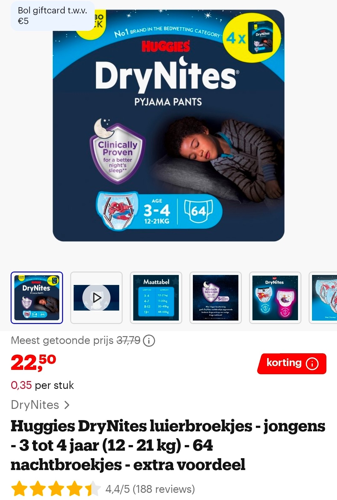 Huggies DryNites -40% + €5 voucher cadeau