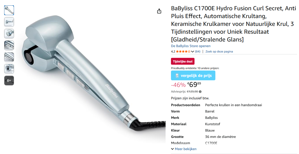 BaByliss Hydro Fusion Curl voor €69.89 ipv €129.99 op Amazon NL