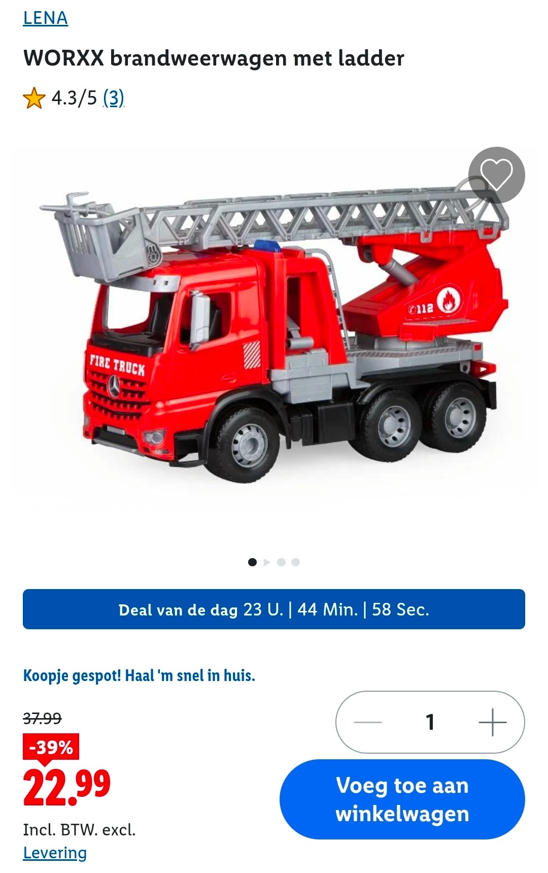 Lidl dagdeal: LENA WORXX brandweerwagen -39%