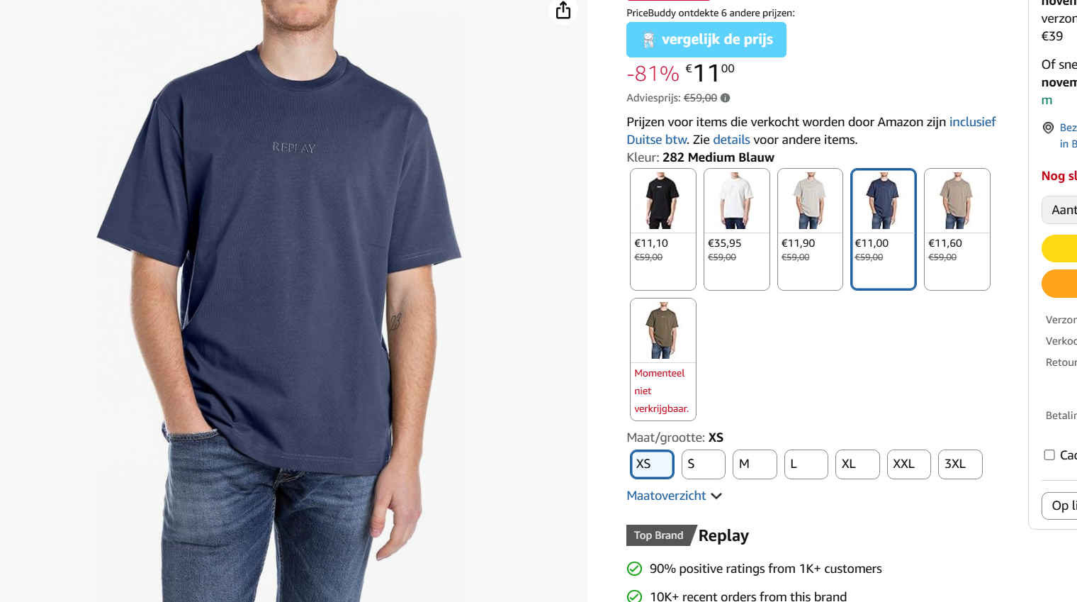 T shirt Replay heren maat XS en S vanaf 10.10€