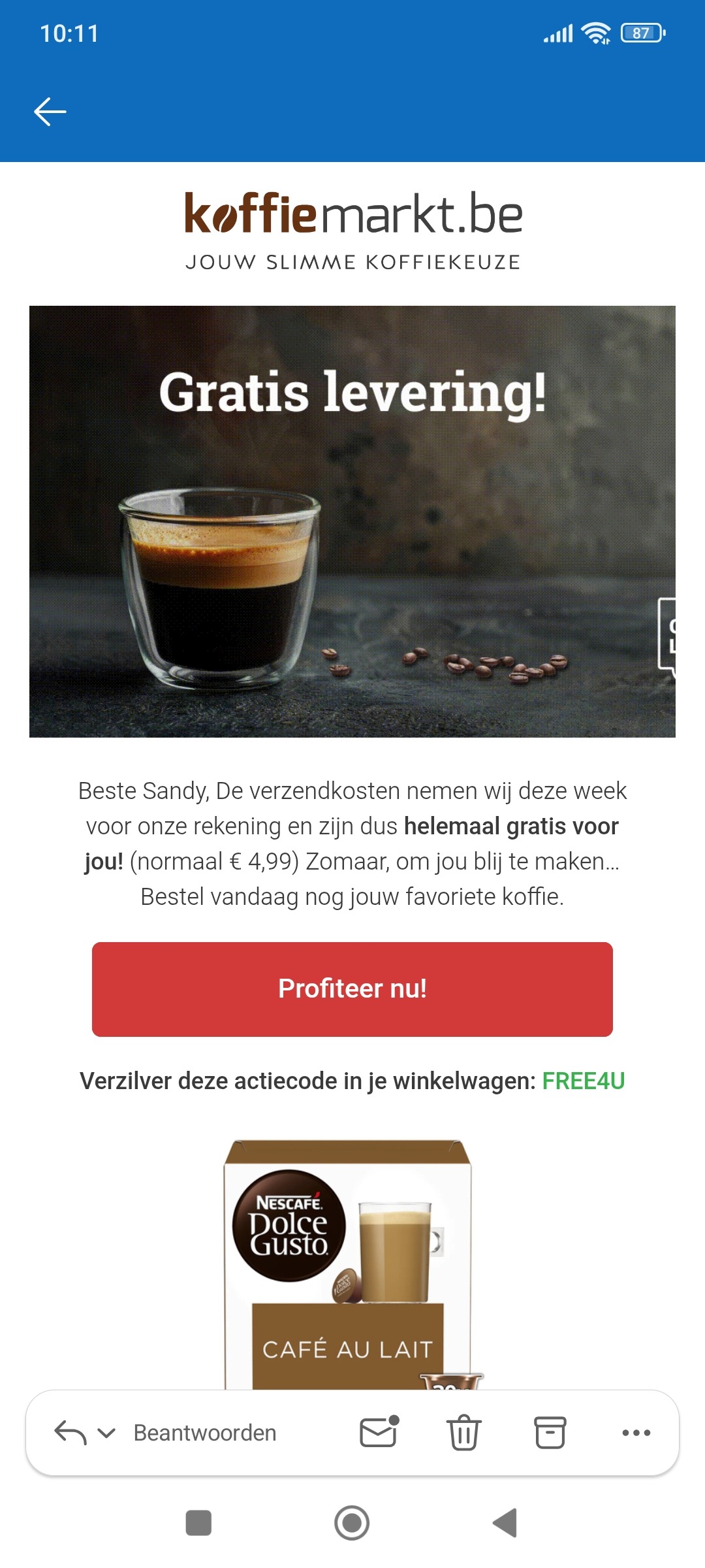 Gratis verzending koffiemarkt