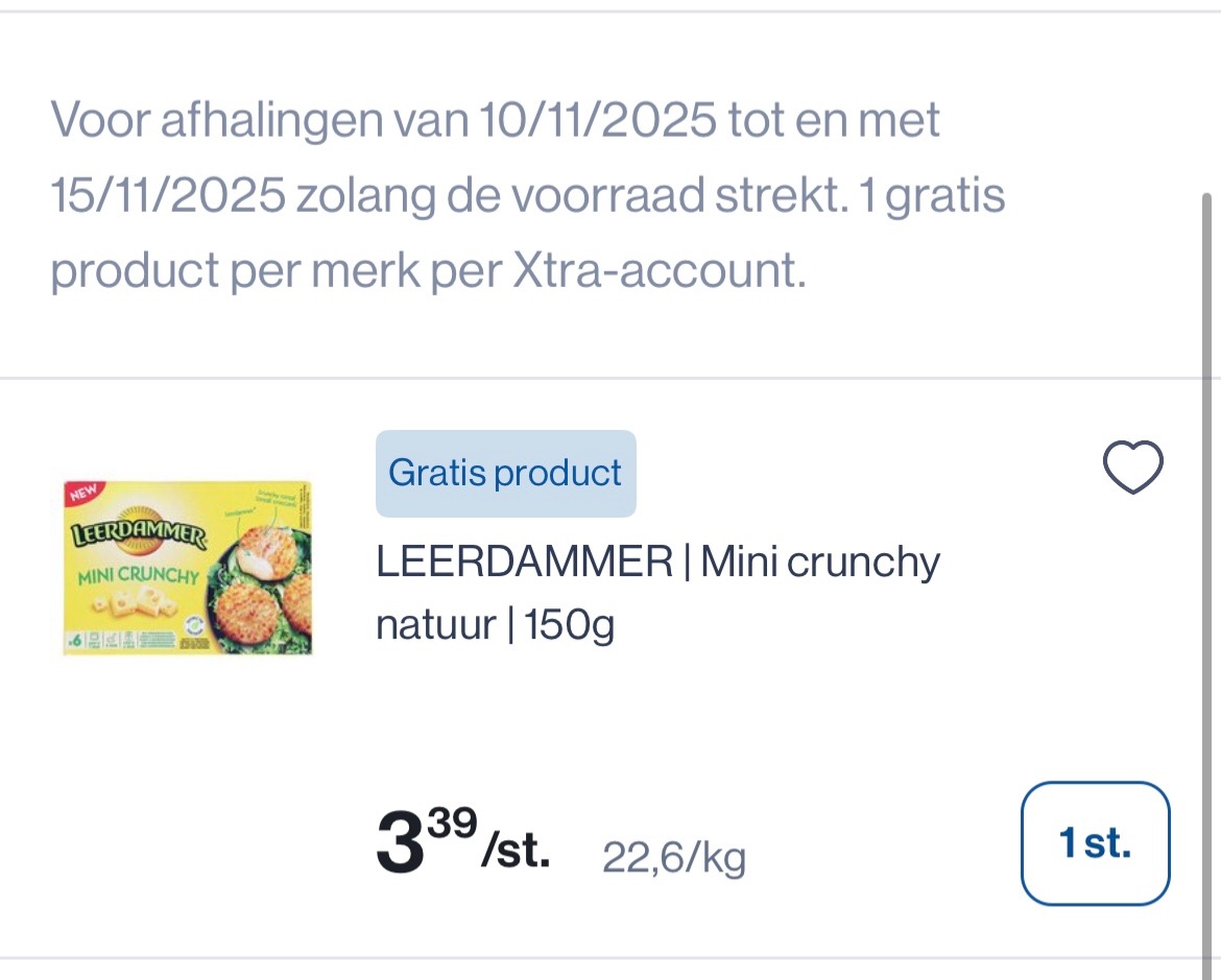 Gratis leerdammer mini crunchy 150 gram bij Collect en go
