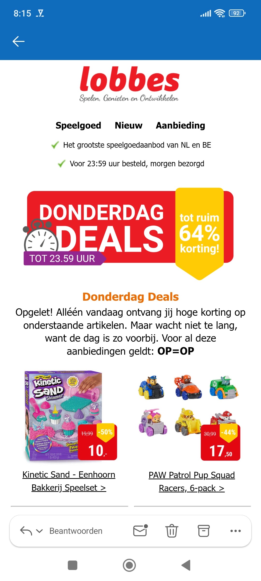 Donderdagdeal tot -64% bij Lobbes