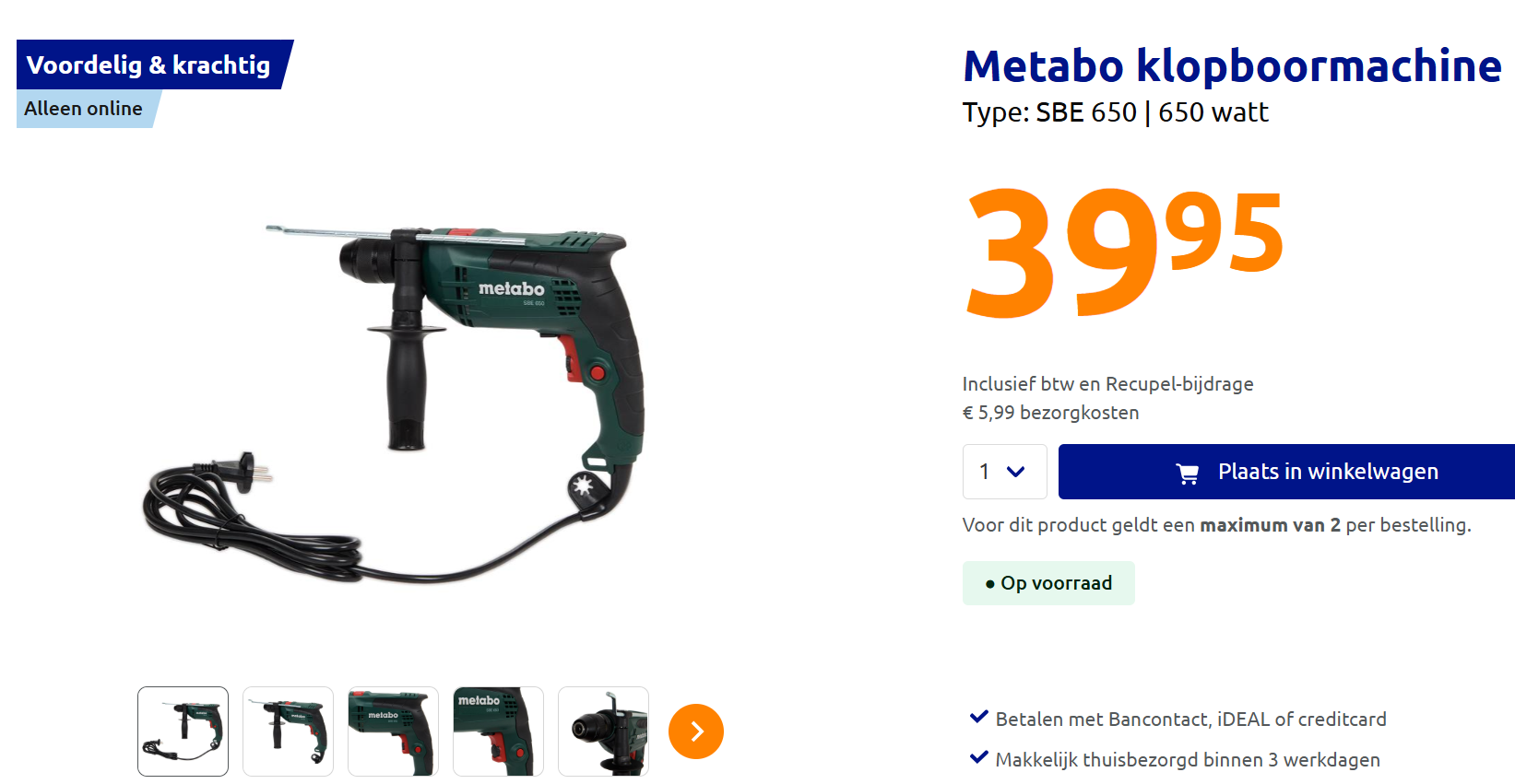 Metabo klopboormachine voor 39,95 euro bij Action