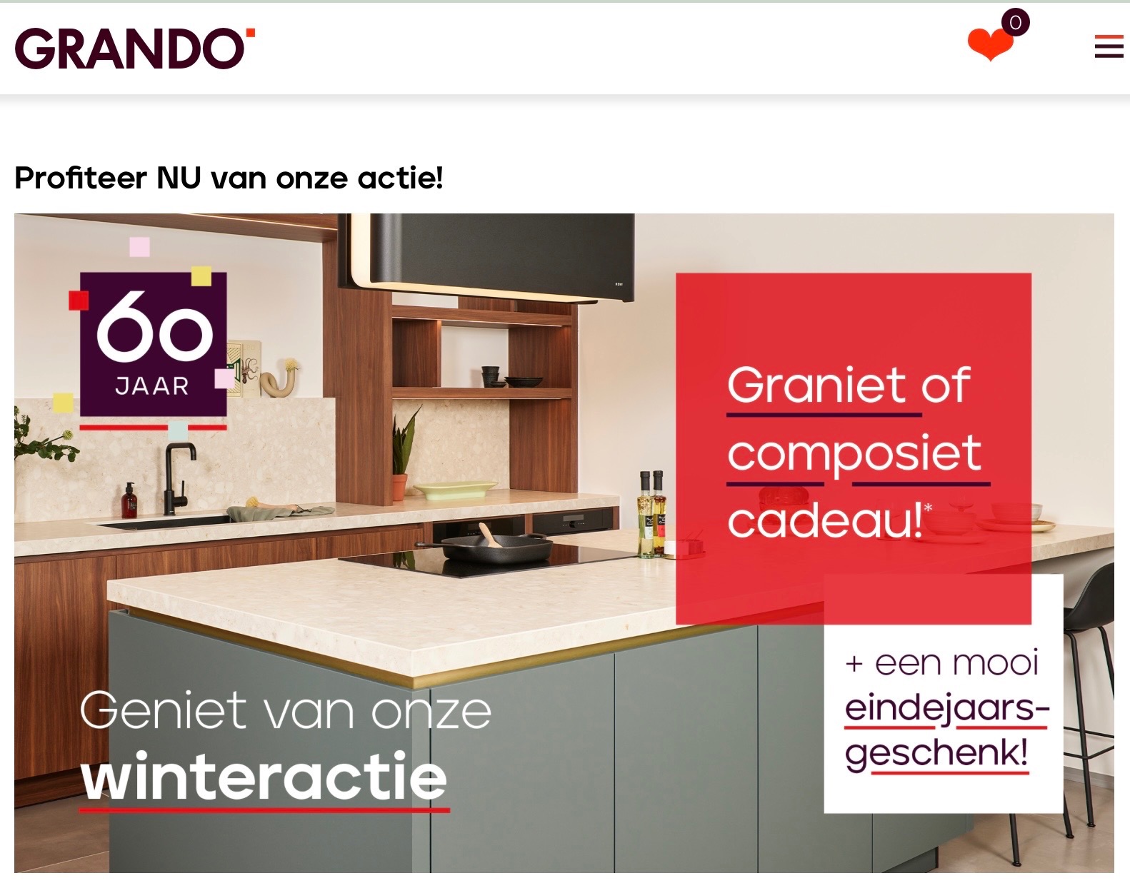 Grando keukens graniet of composiet werkblad cadeau + eindejaarsgeschenk