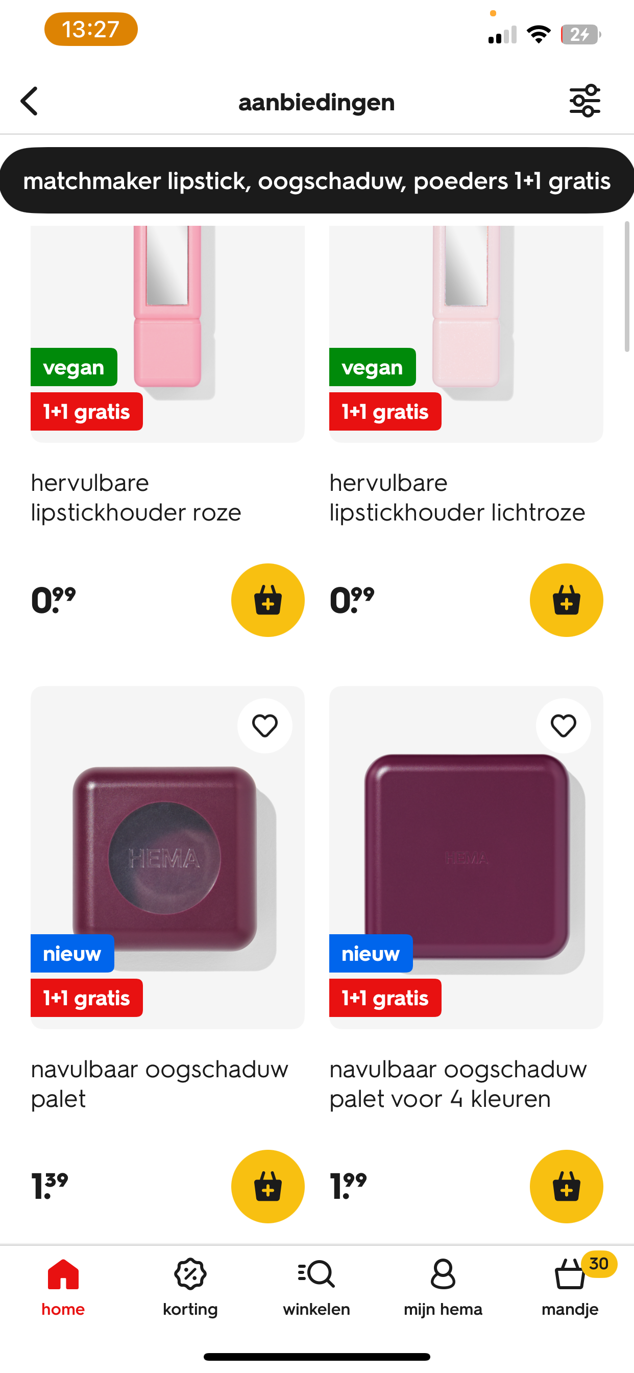 1+1 bij Hema lipstick, oogschaduw, poeders