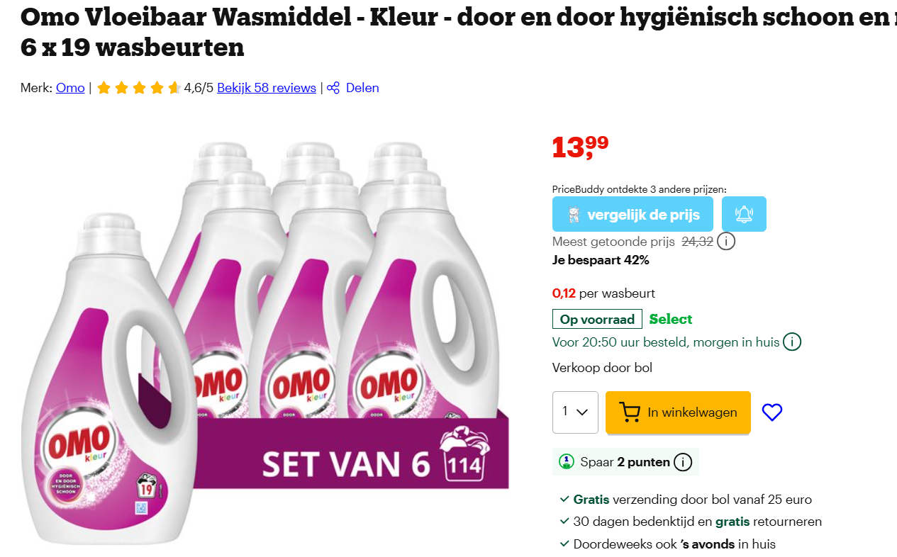 Wassen voor slechts 0.12€ per was? Kies voor deze deal van Omo kleur en witte was