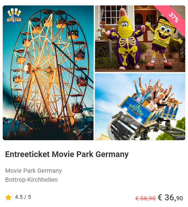 39,60 euro per ticket Movie Park Duitsland