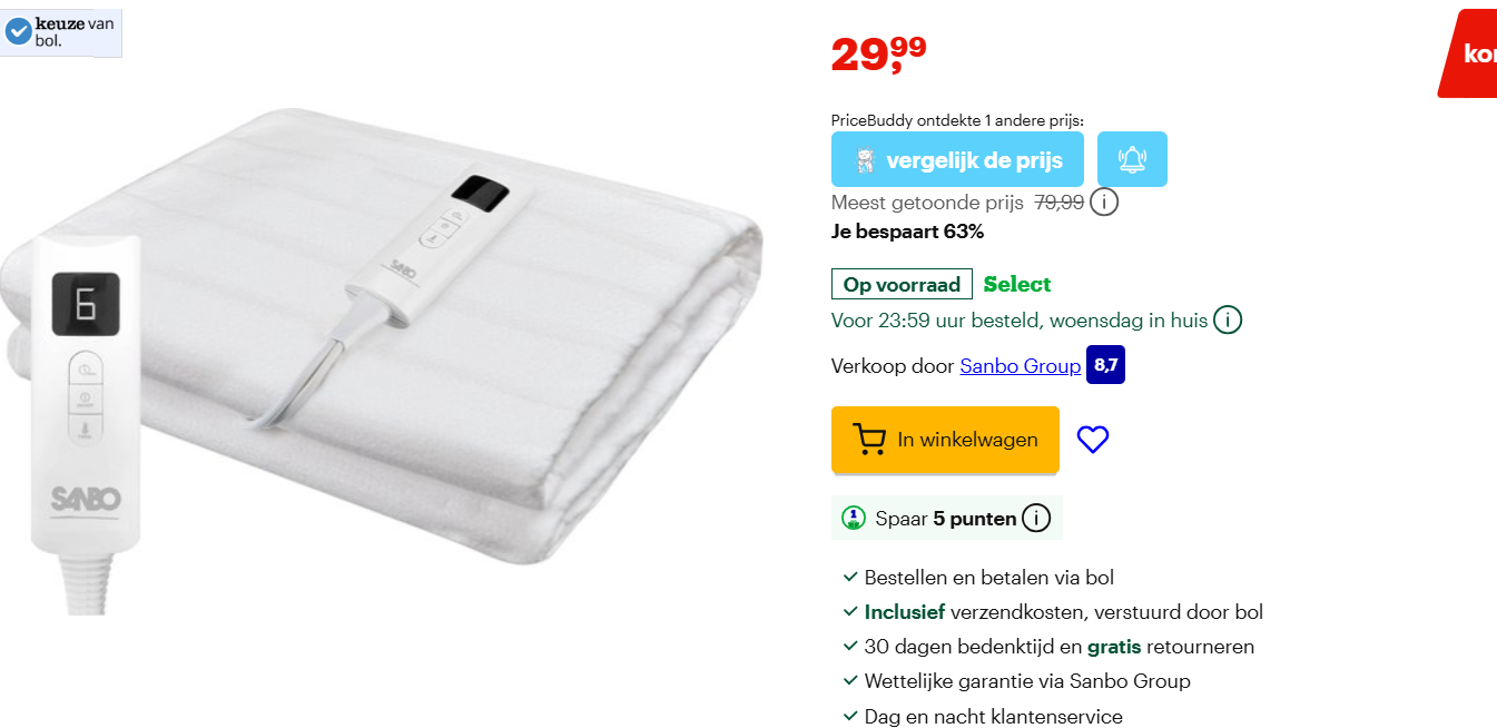 anbo Elektrische Deken150 x 80 cm 7 Standen 63% korting