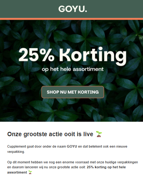 25% korting bij GOYU (de nieuwe naam van Cupplement)