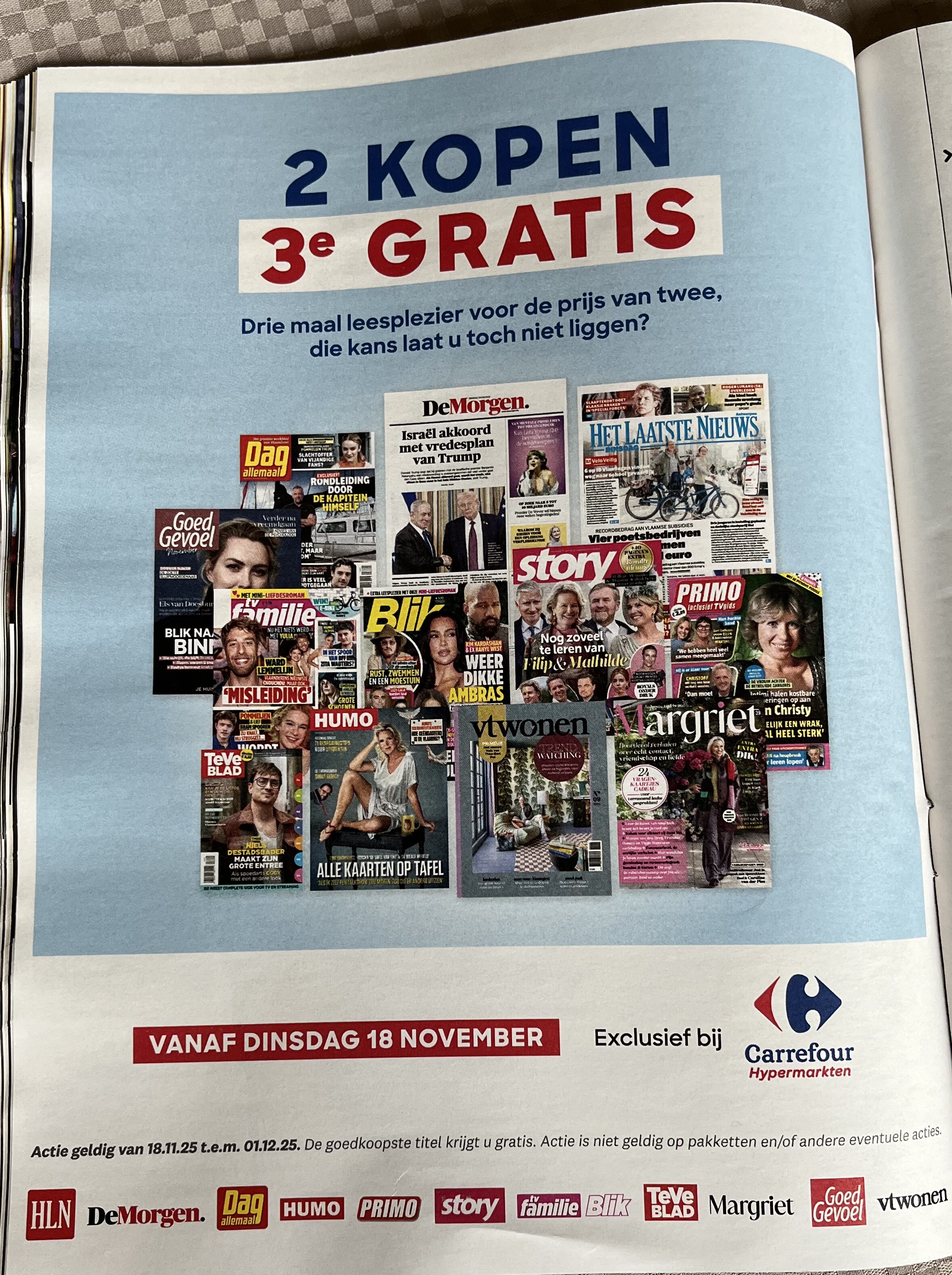 3 kopen voor de prijs van 2 op magazines bij Carrefour hyper vanaf 18/11