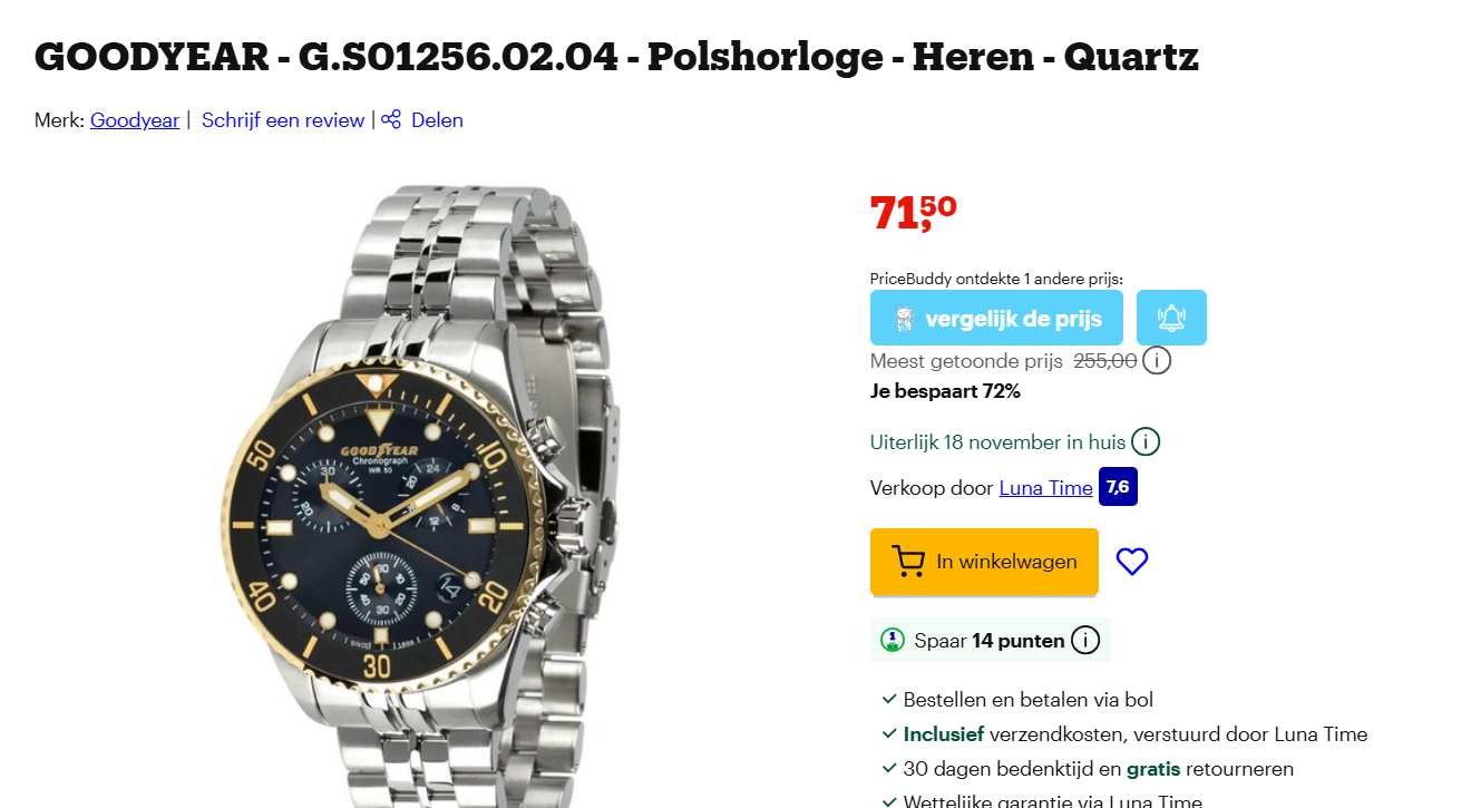 GOODYEAR - G.S01256.02.04 - Polshorloge - Heren 71.50€