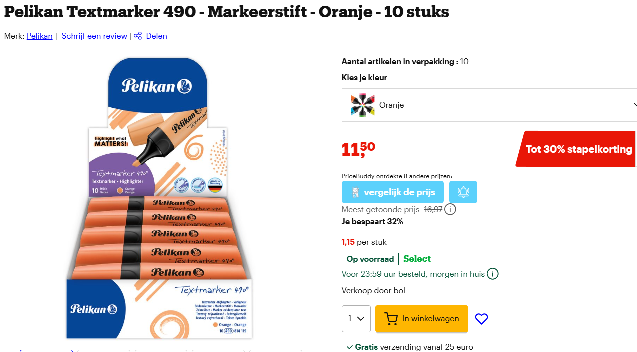Pelikan Textmarker 490 aan €0,80/stuk