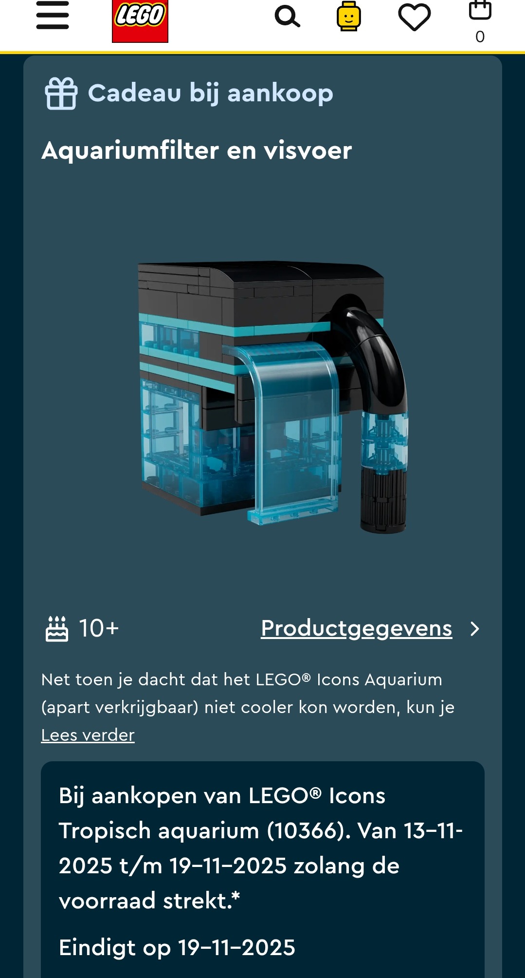 Aquariumfilter en visvoer gratis bij aankoop aquarium Lego