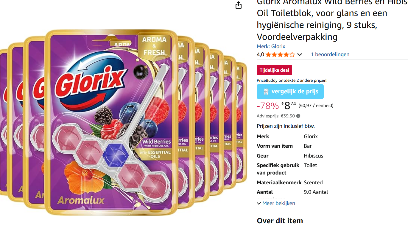 Glorix wc blokjes voor 0.97€ per stuk bij aankoop vanaf 9 stuks