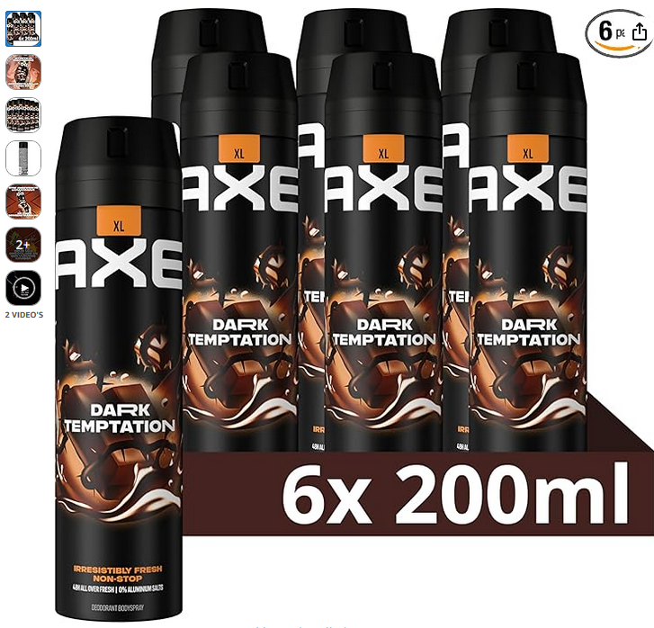 6 x 200 ml Axe Dark Temptation voor 9.96 euro (1,66 euro/st)