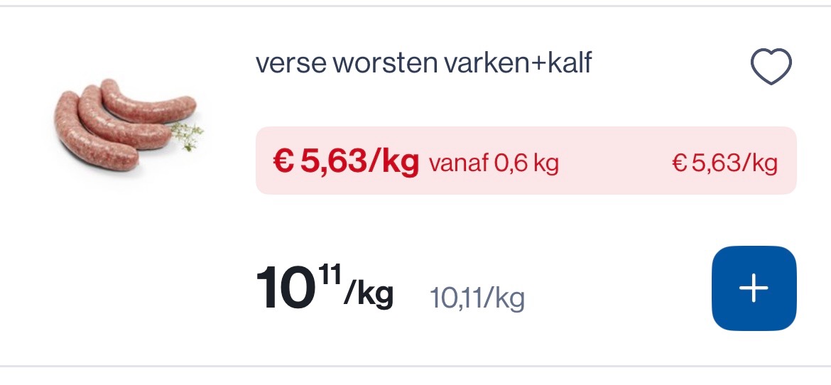Verse worsten varken + kalf goedkoper