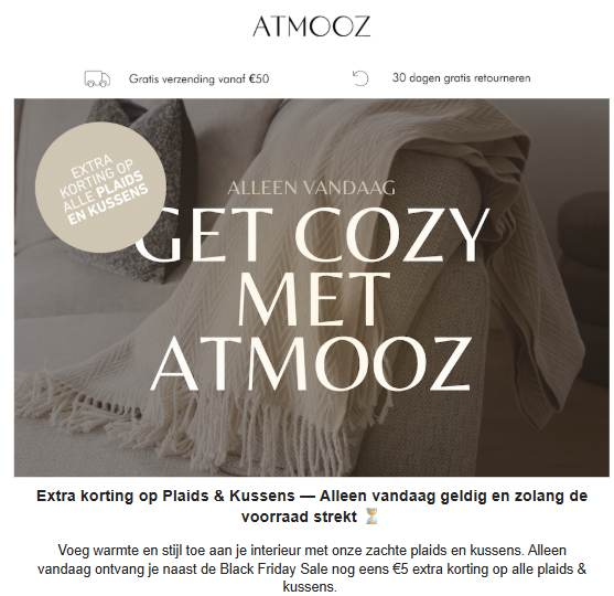 -36% op plaids & kussens bij Atmooz by Charrell ⏳ enkel zat 15/11