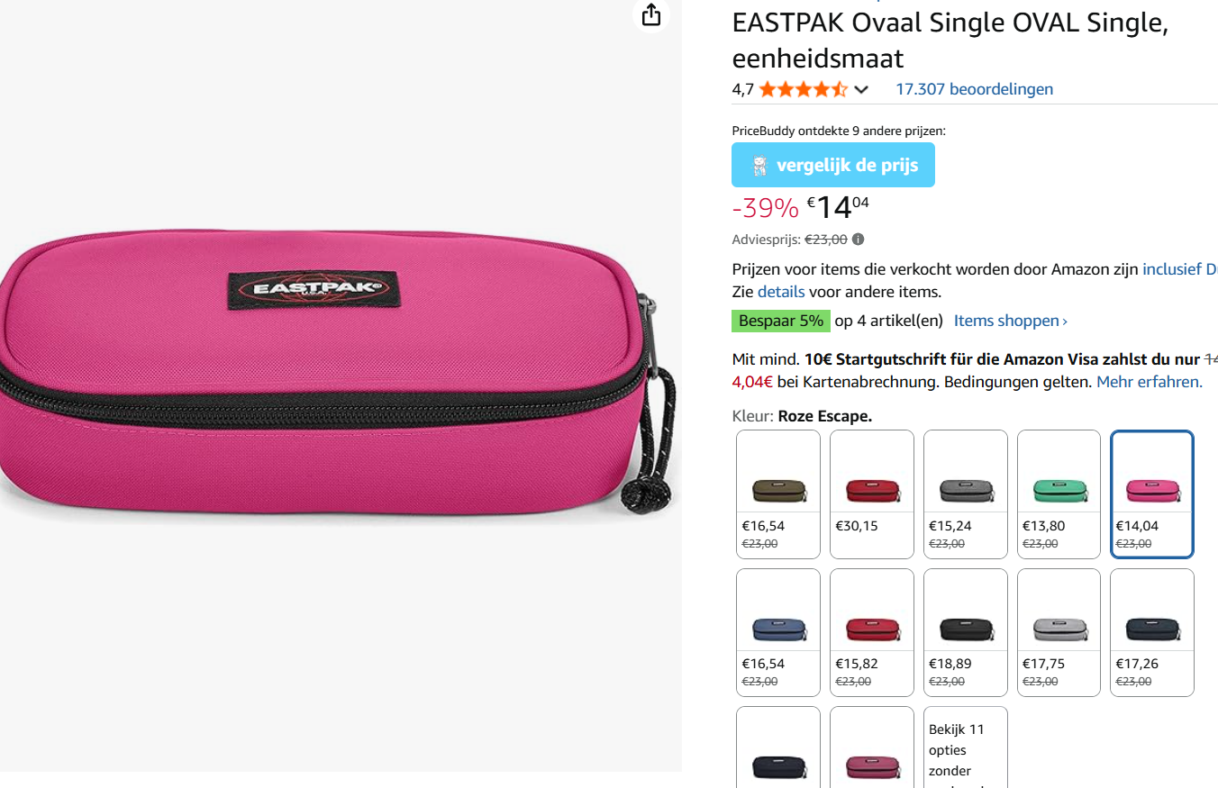 Eastpak pennenzak/etui voordeliger => meerdere kleuren aanwezig