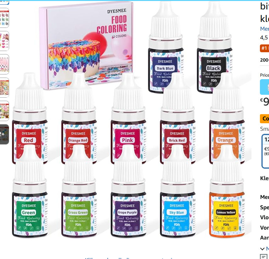 Geef je gebak meer kleur met deze kleurstof nu 0.83€ per potje bij aankoop vanaf 12 stuks