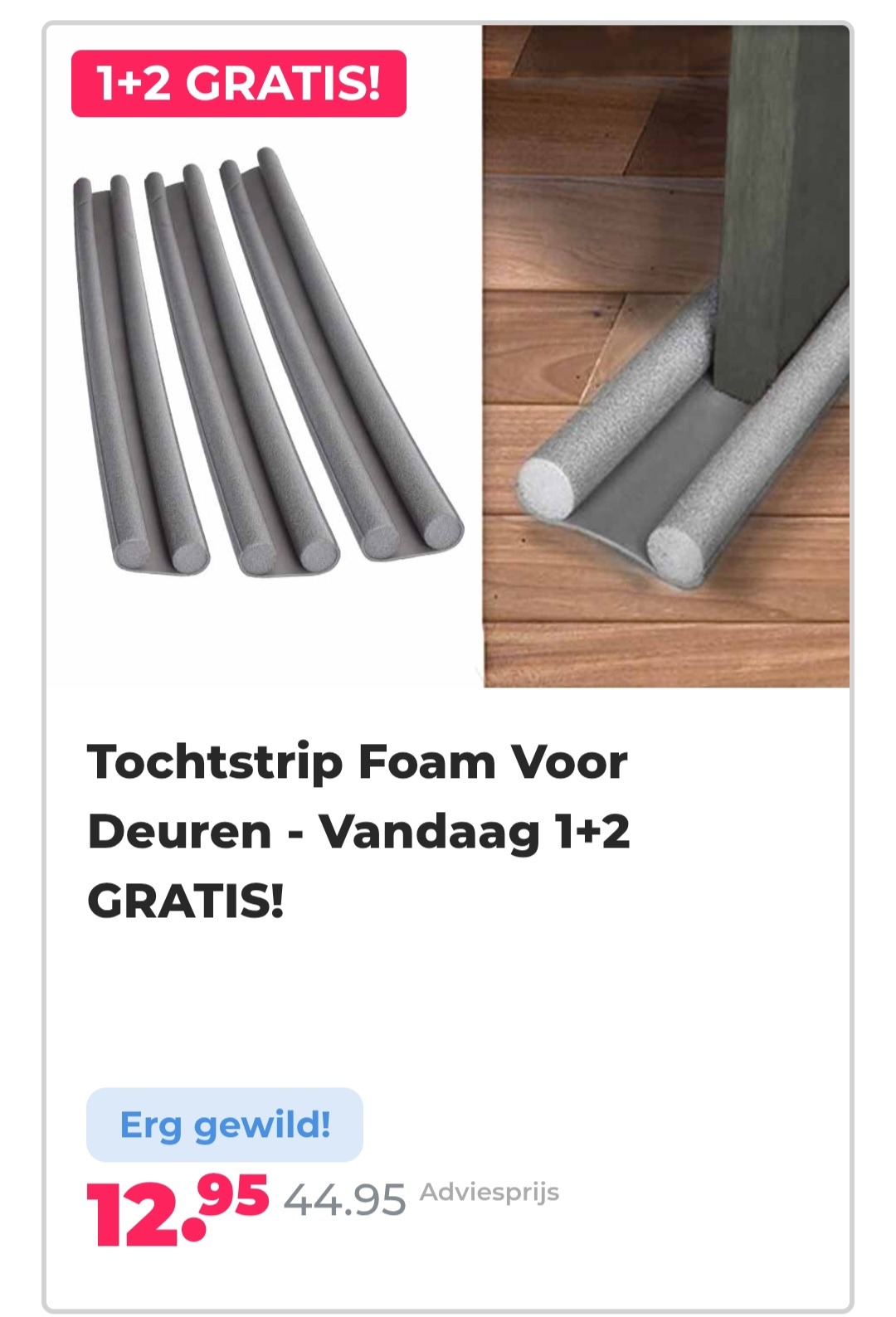 Tochtstrip Foam Voor Deuren Vandaag 1+2 gratis