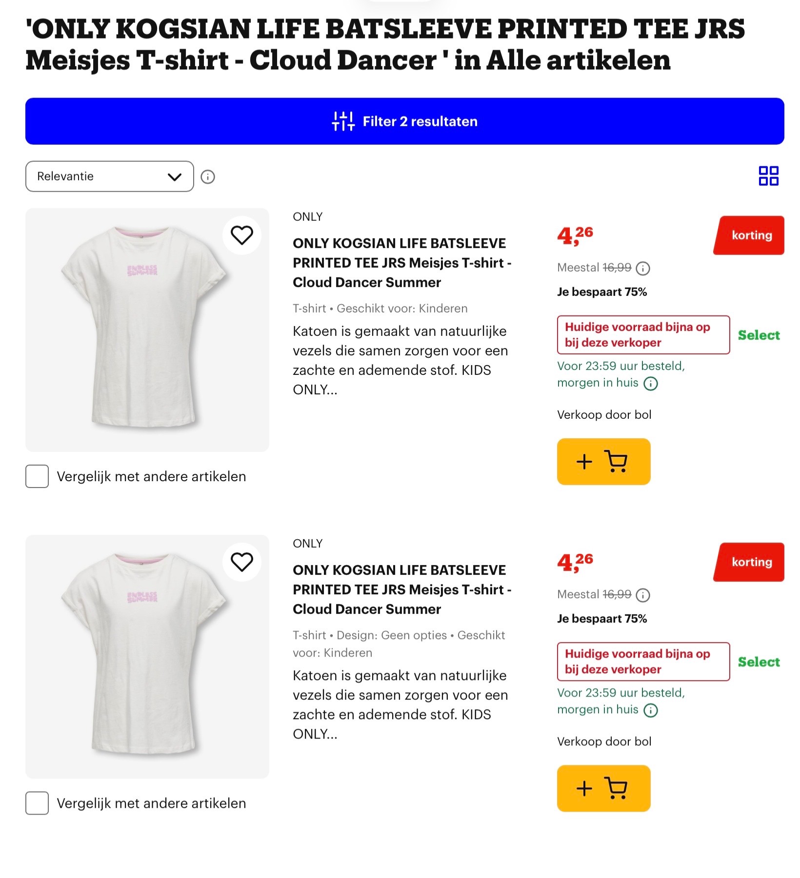 Meisjes T shirt maat 122/128 of 134/140 -75%