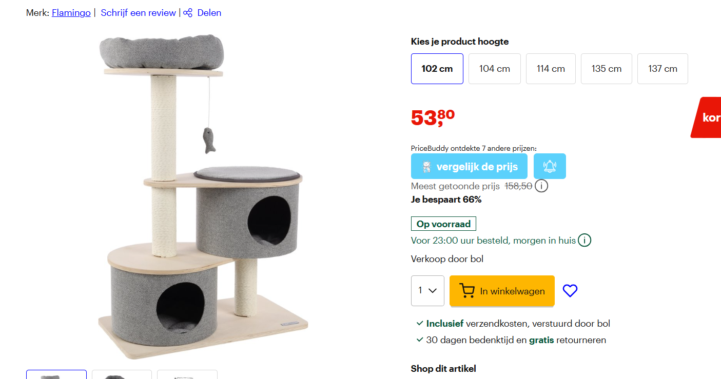 Krabpaal – Flamingo PREMIUM LINE Kanzo – 74x40x102 cm nu voor 53.80€, elders rond de 151€