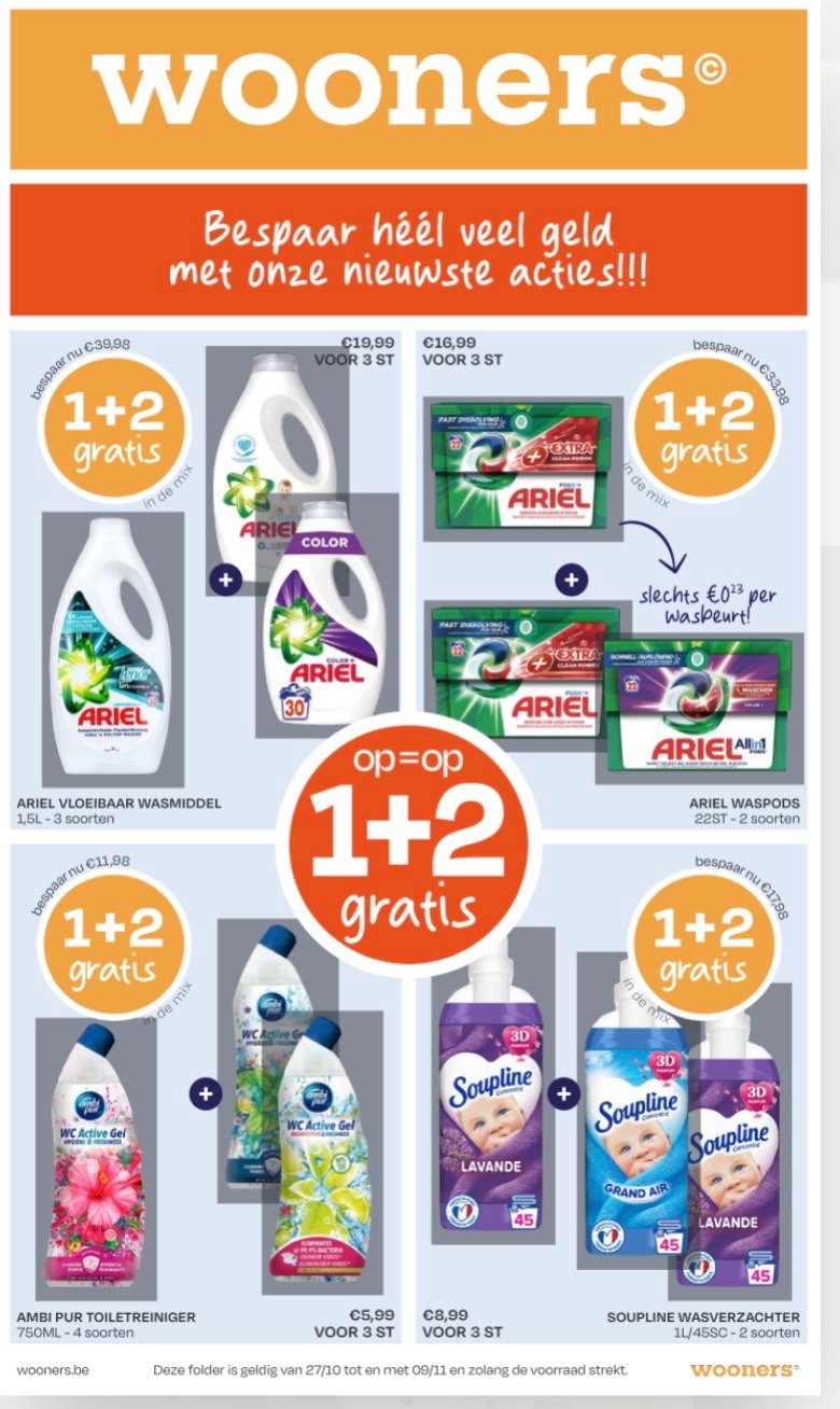 Wooners 1+2 op Ariël of 2+3 Persil