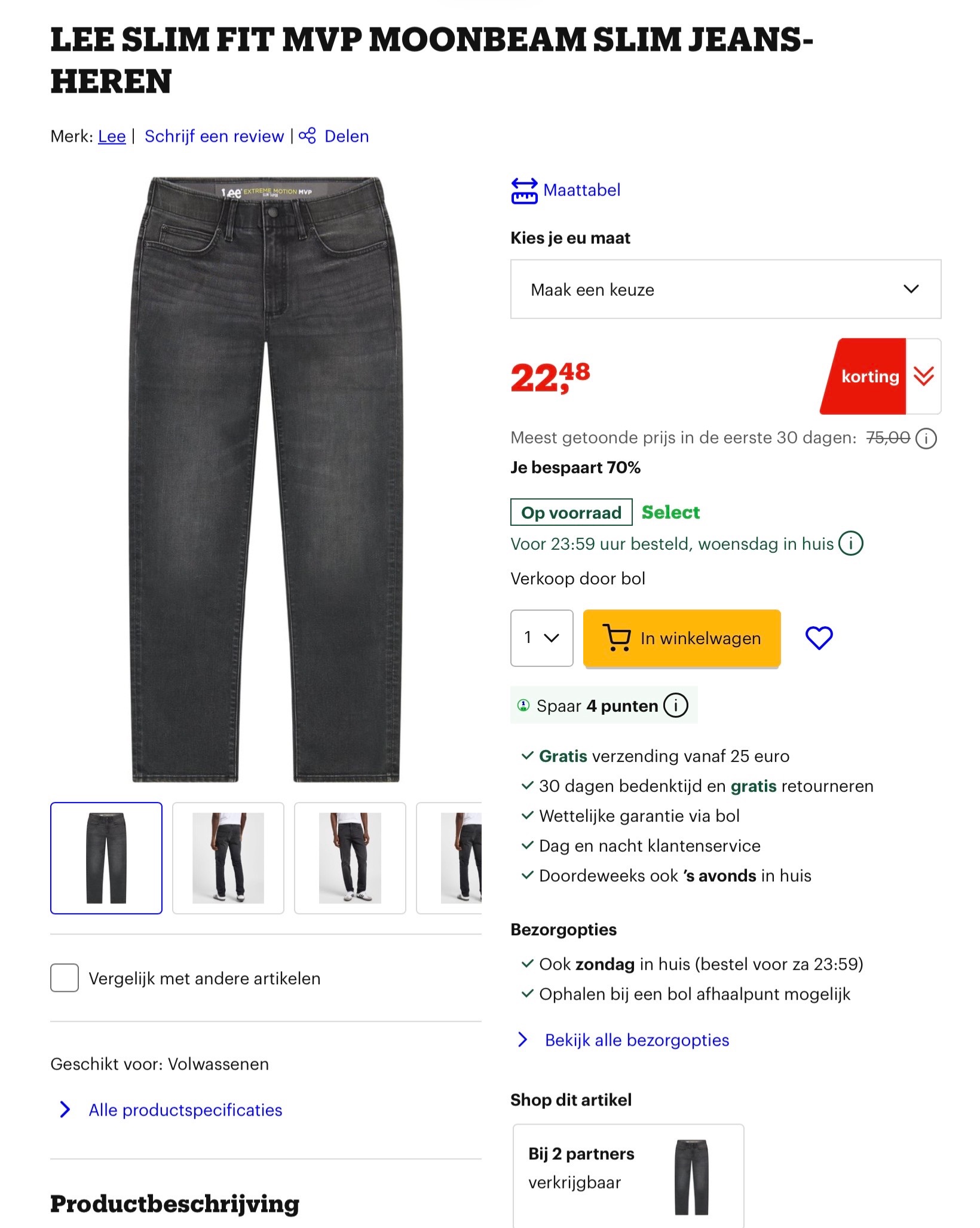 LEE SLIM FIT MVP MOONBEAM SLIM JEANS-HEREN -70% Maat M