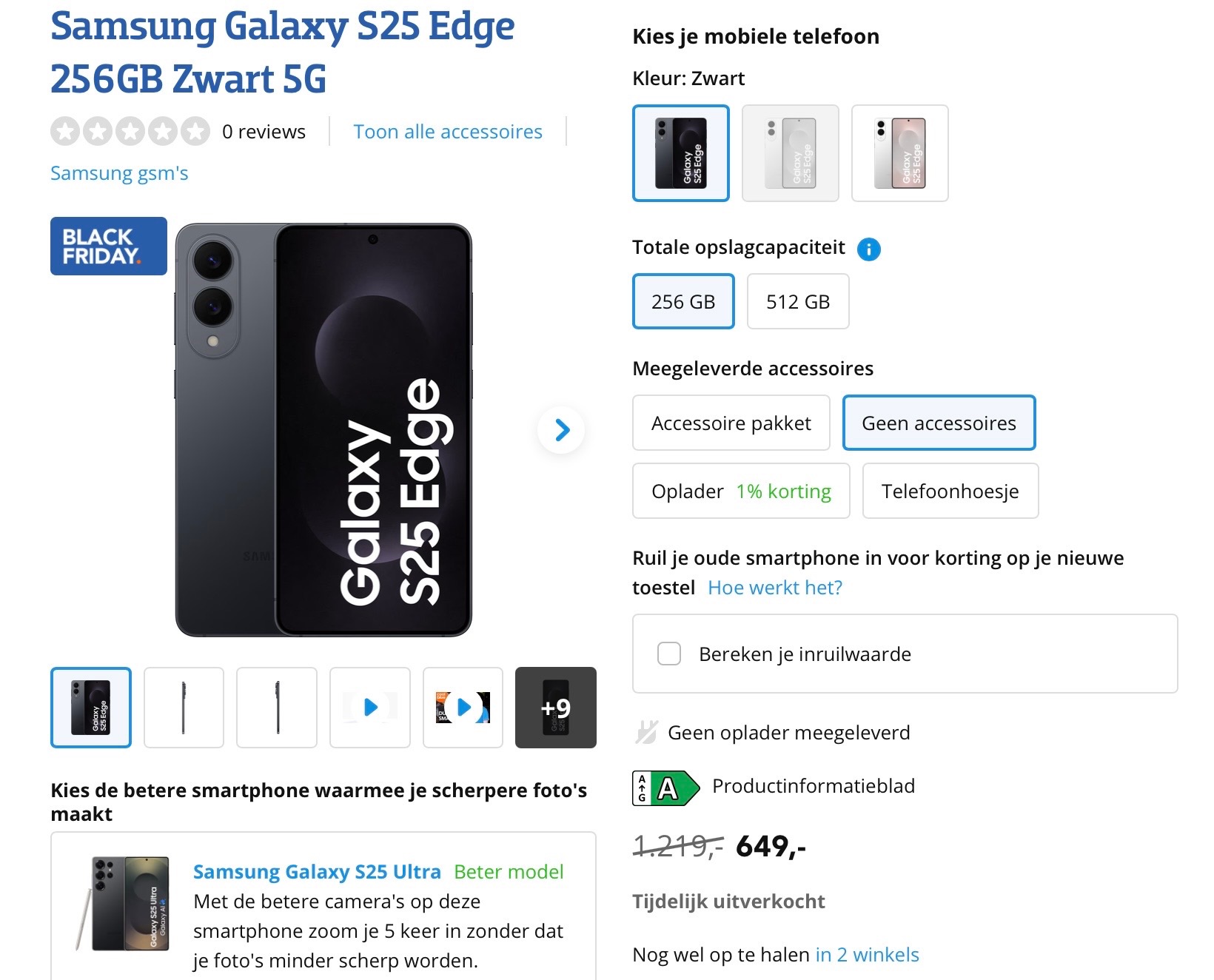 Samsung Galaxy S25 Edge 256GB Zwart 5G