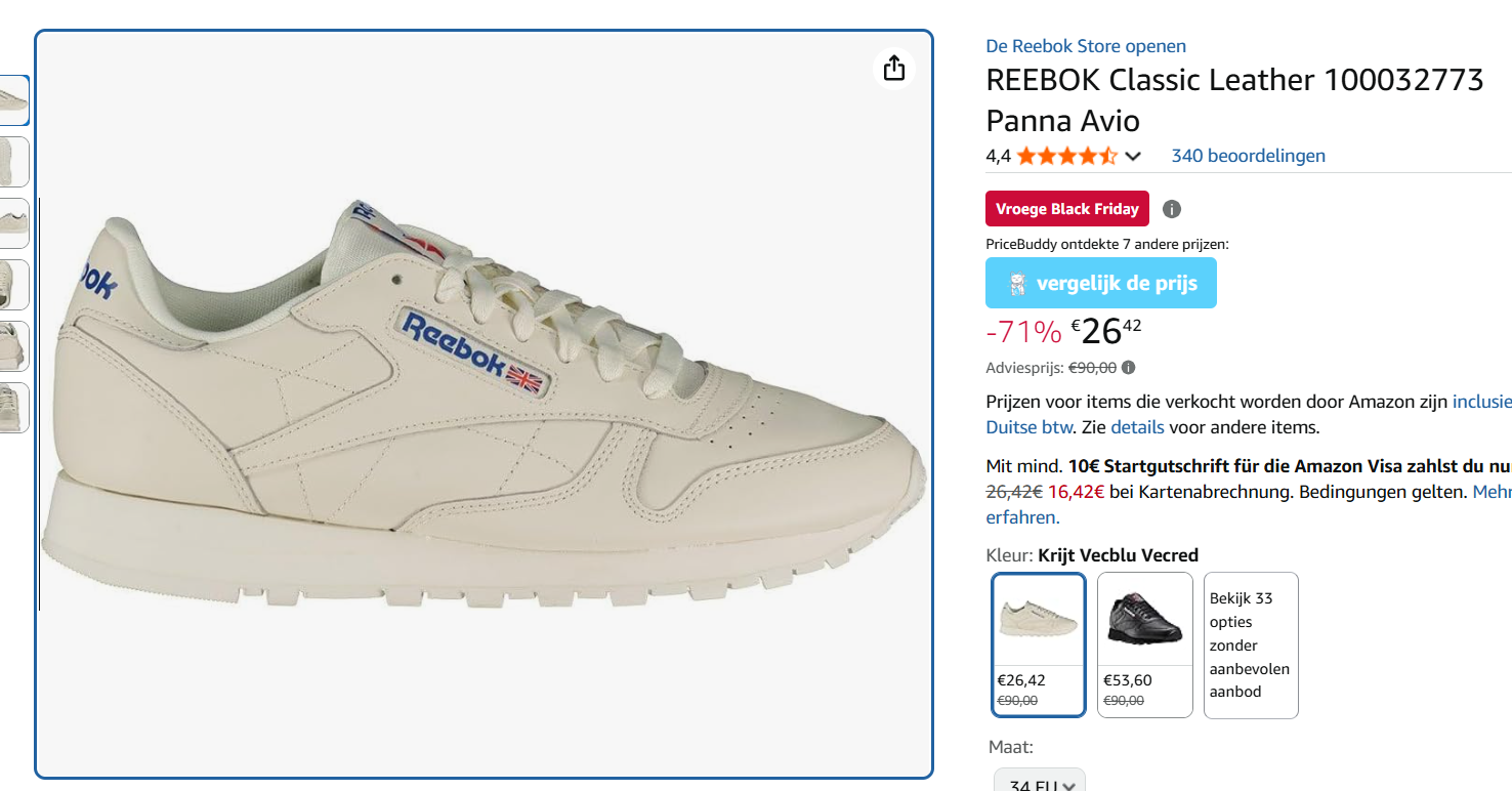 Reebok unisex lederen sneakers maat 34 met 71% korting