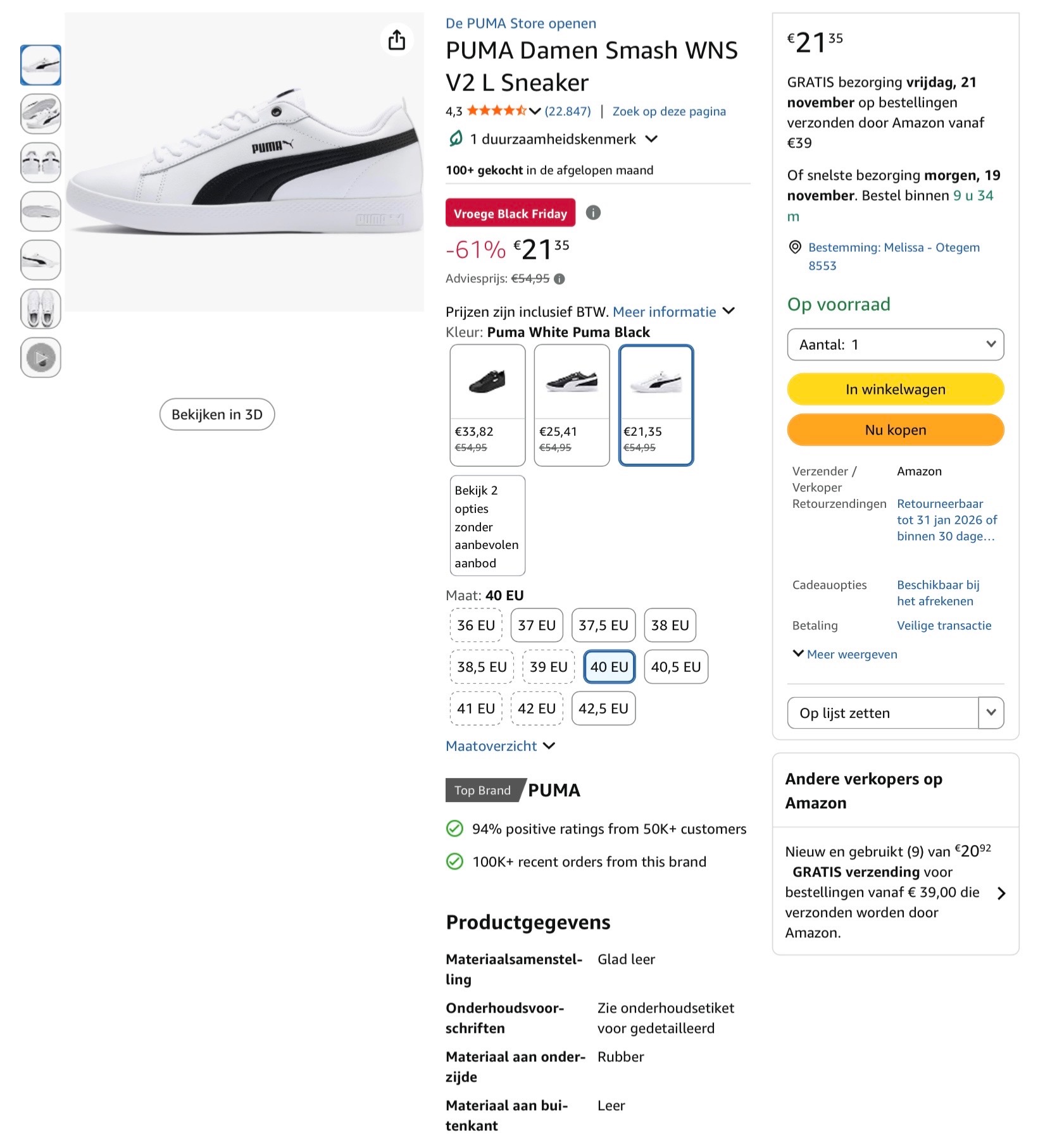 PUMA Damen Smash WNS V2 L Sneaker Maat 40 korting -61%