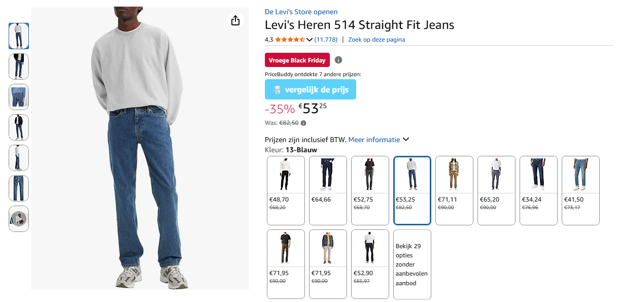Levi's 514 straight fit jeans voor €53,25 ipv €82,50 op Amazon DE