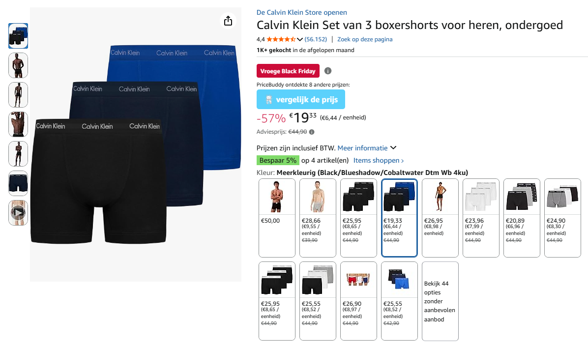 Calvin Klein Set van 3 boxershorts voor heren voor €19.33 ipv €44.90 op Amazon DE