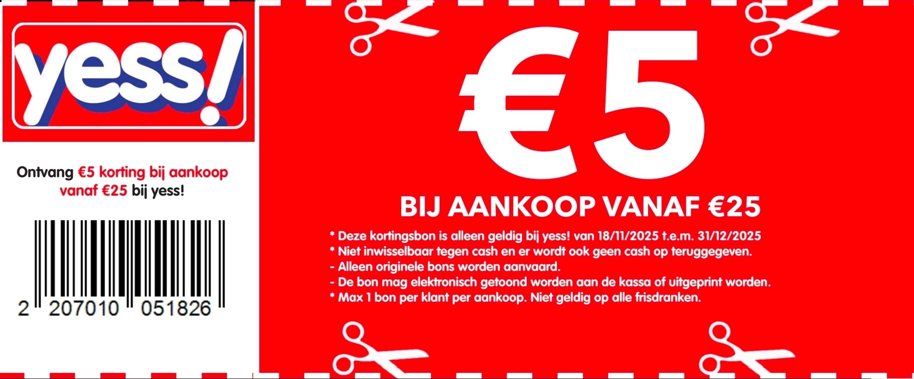 €5 korting bij aankoop vanaf €25 bij Yess!
