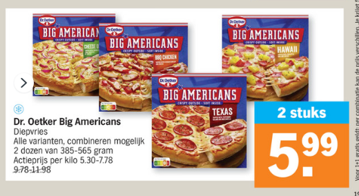Dr. Oetker Big Americans pizza - 2 stuks €5,99