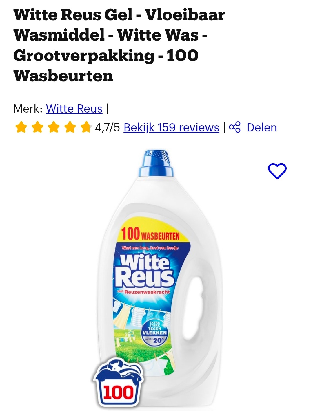 Witte Reus wasmiddel €0,125 / wasbeurt