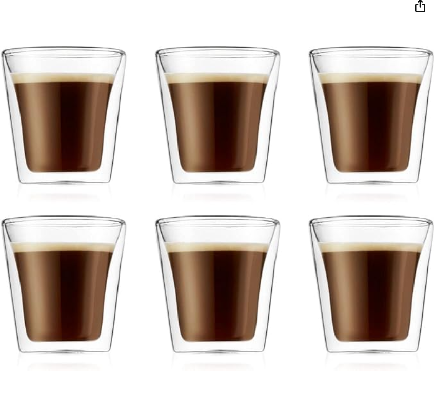 Dubbelwandige koffie tassen van Bodum aan lage prijs 6 stuks