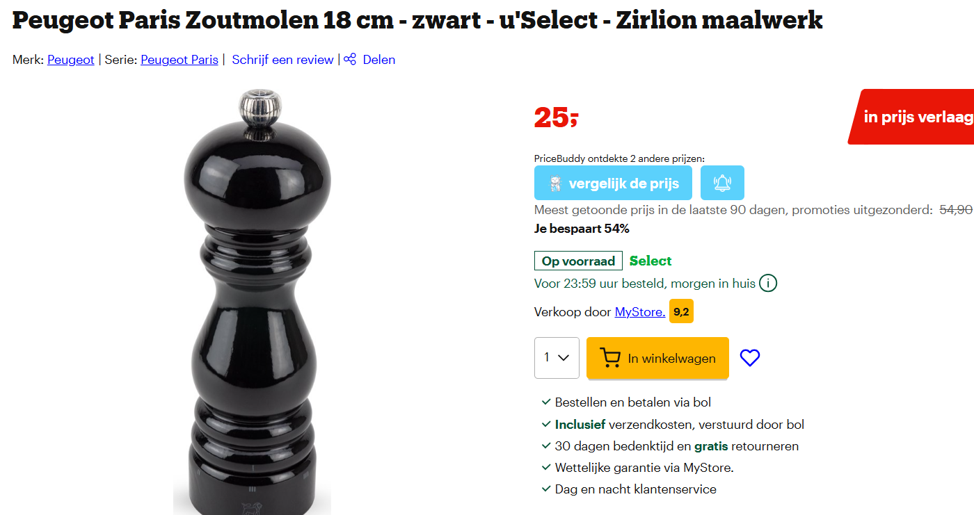 Peugeot zoutmolen 18cm nu heel goedkoop bij bol